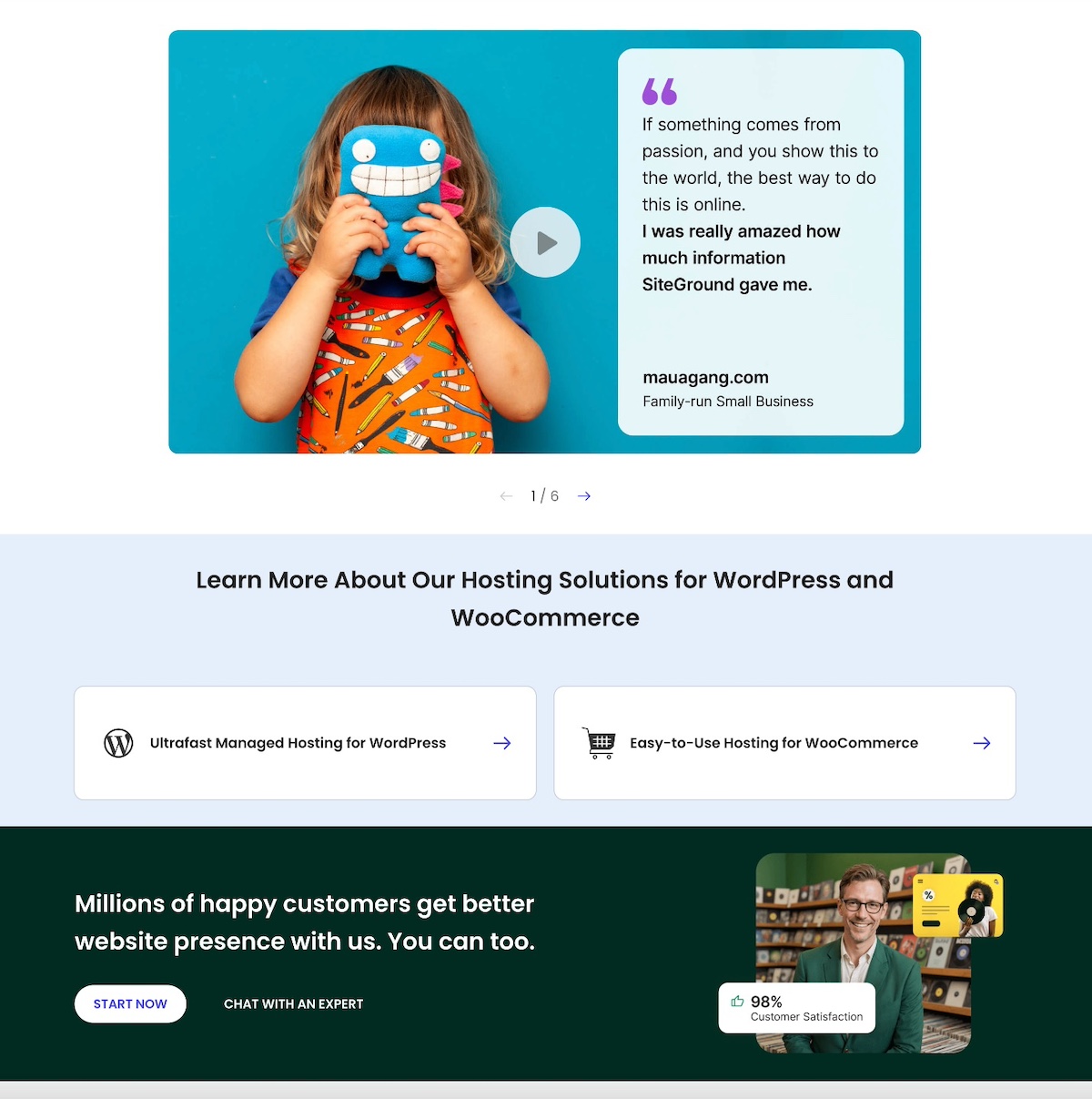 Homepage design example of social proof