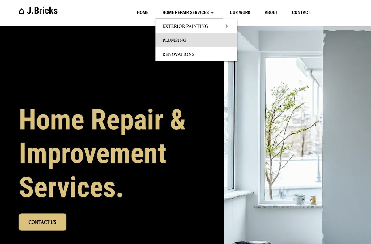 Example of an optimized website navigation menu