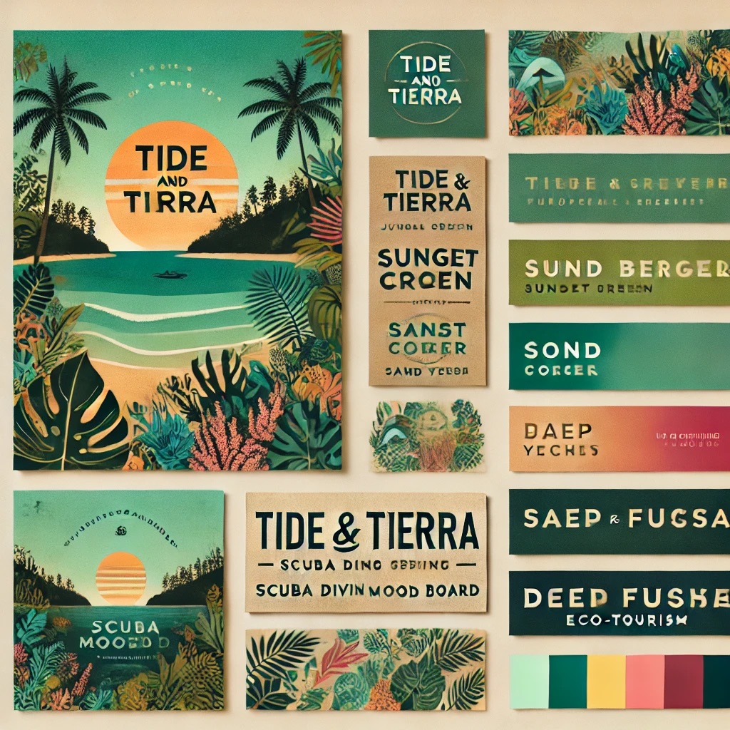 Mood board with brand colors and fonts created by chatgpt