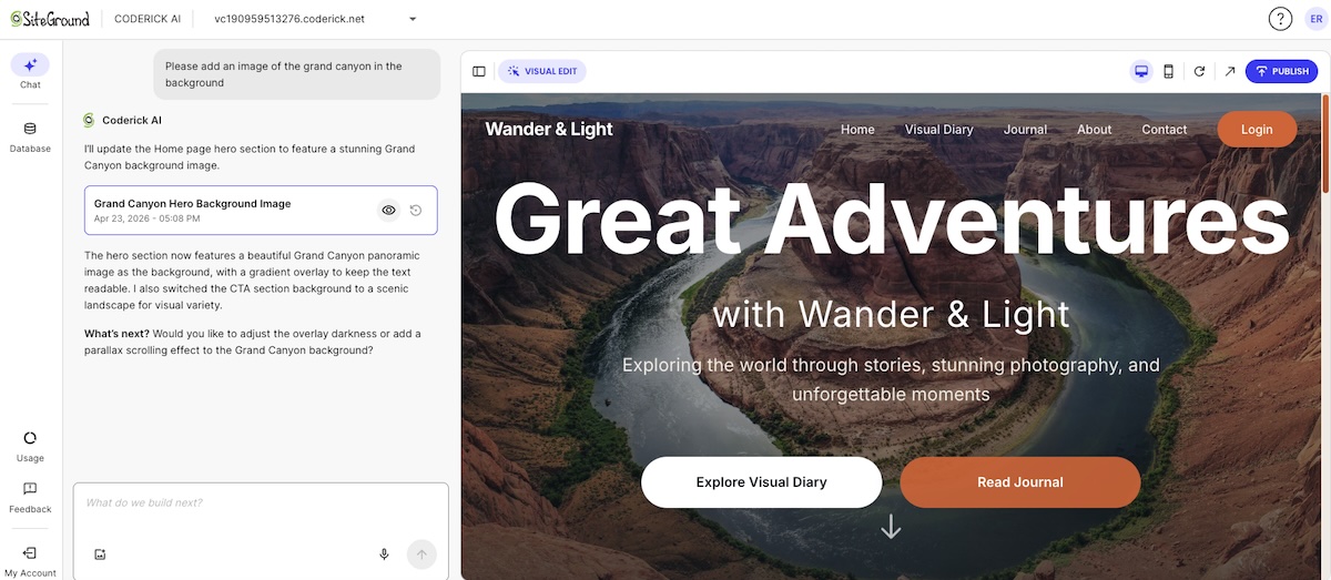 Output of an AI website builder after explaining what you're trying to build