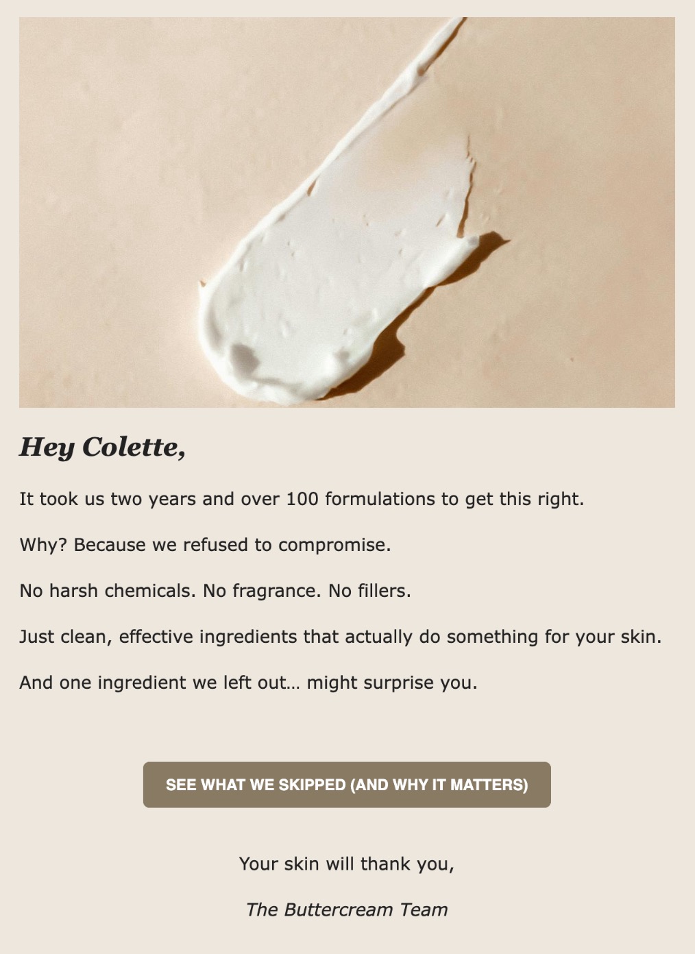 email copywriting example with a cliffhanger CTA as described in the text