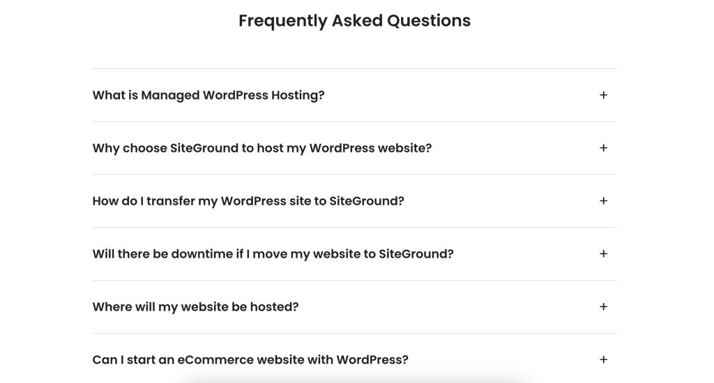 FAQ page detailing business services, including industry specialization, social media strategy, combined marketing packages, and SEO services.
