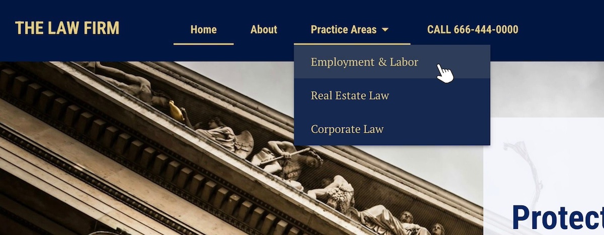 Website navigation with focus indicators