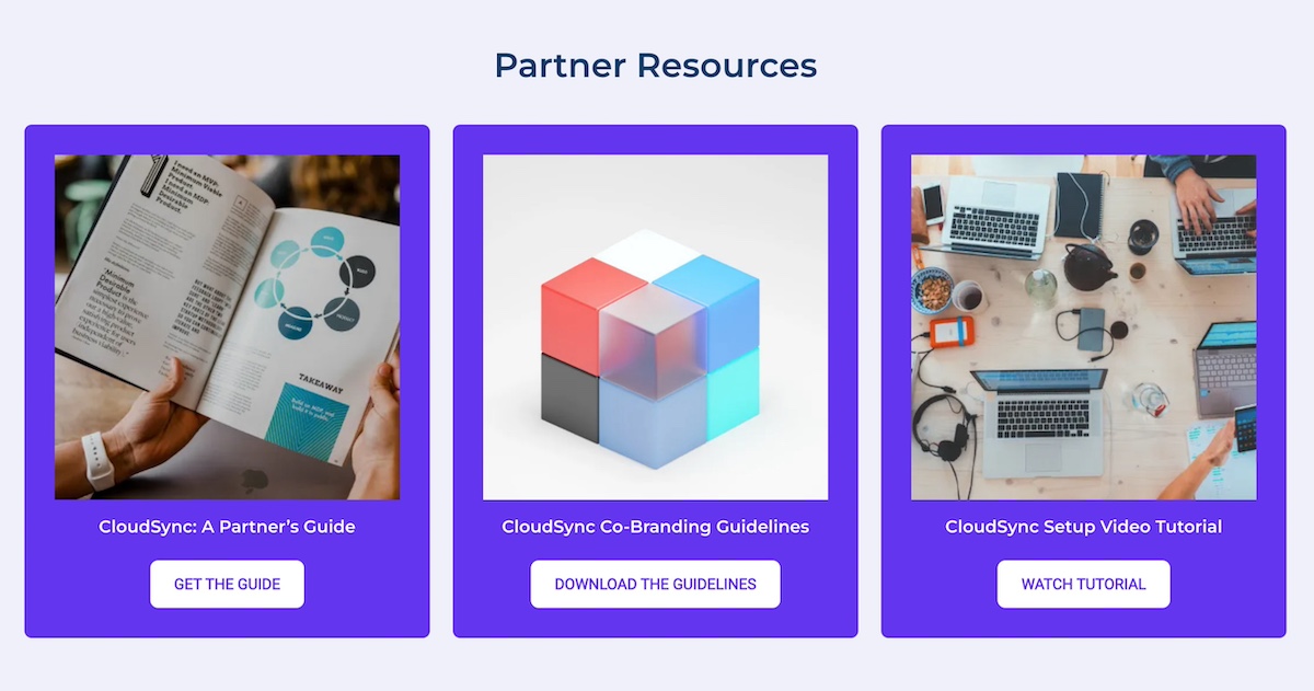 Example of a partners page with partner resources