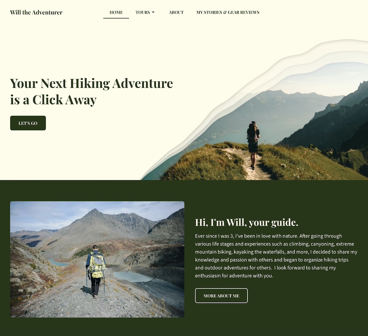 Example of a personal website made by a website builder
