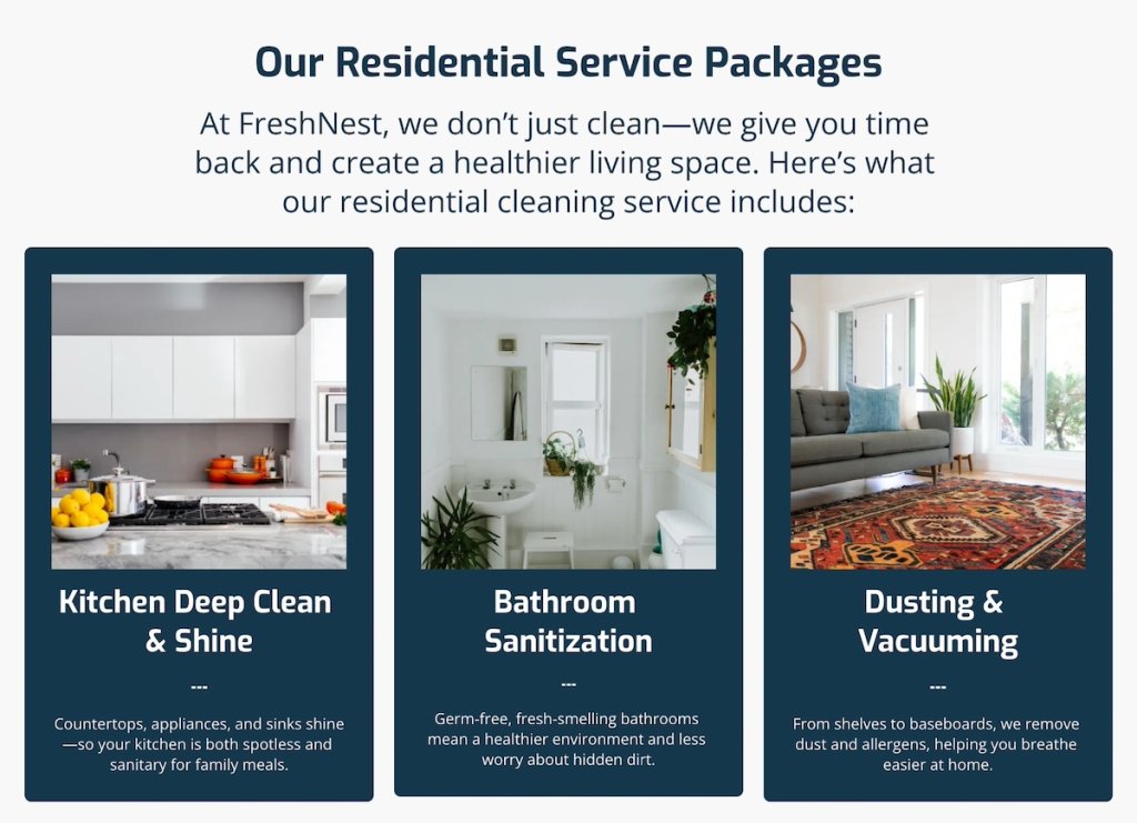 Service page example with details and benefits