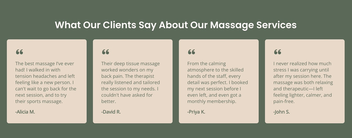 Service page example with testimonials