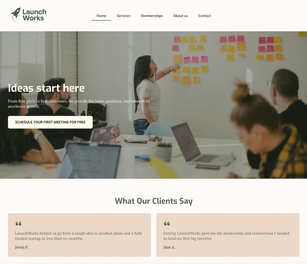 homepage example of a website page