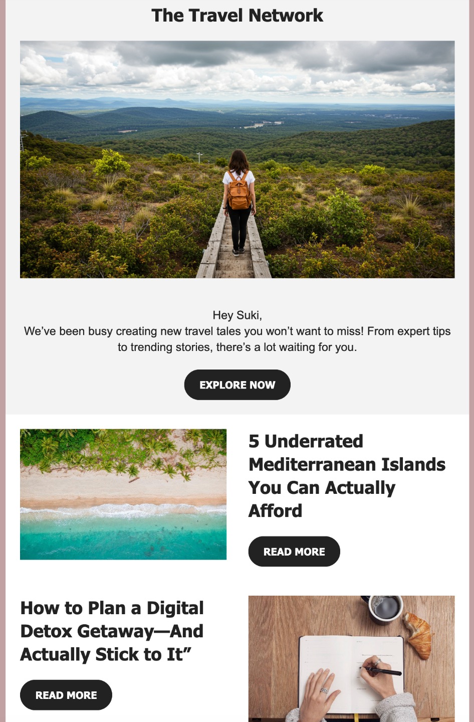 A re-engagement email that encourages website retention with new articles to read