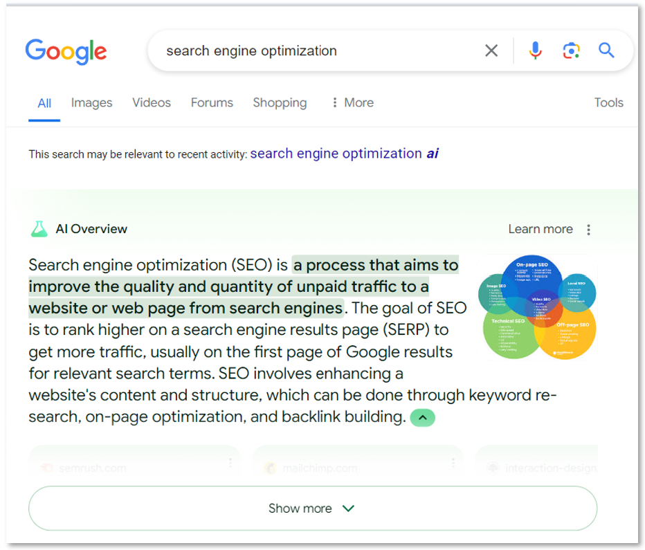 Example of an AI overview in google search