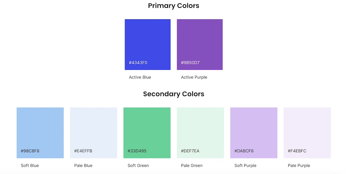 Example of branding color pallete with primary and secondary colors
