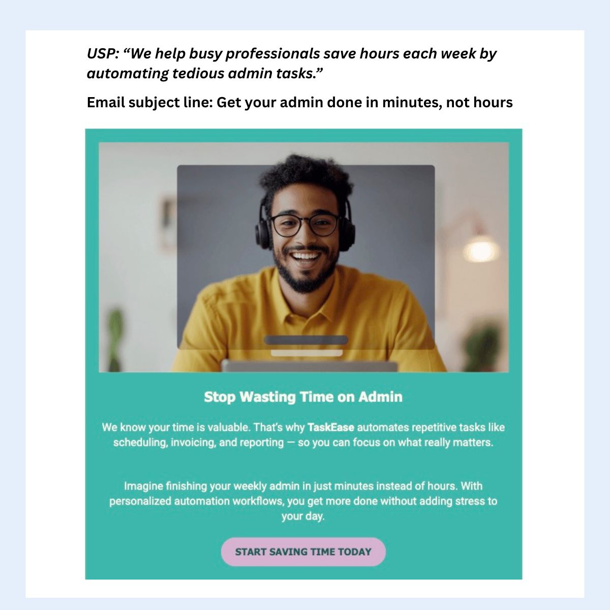 Example of incorporating a unique value proposition into email marketing subject line
