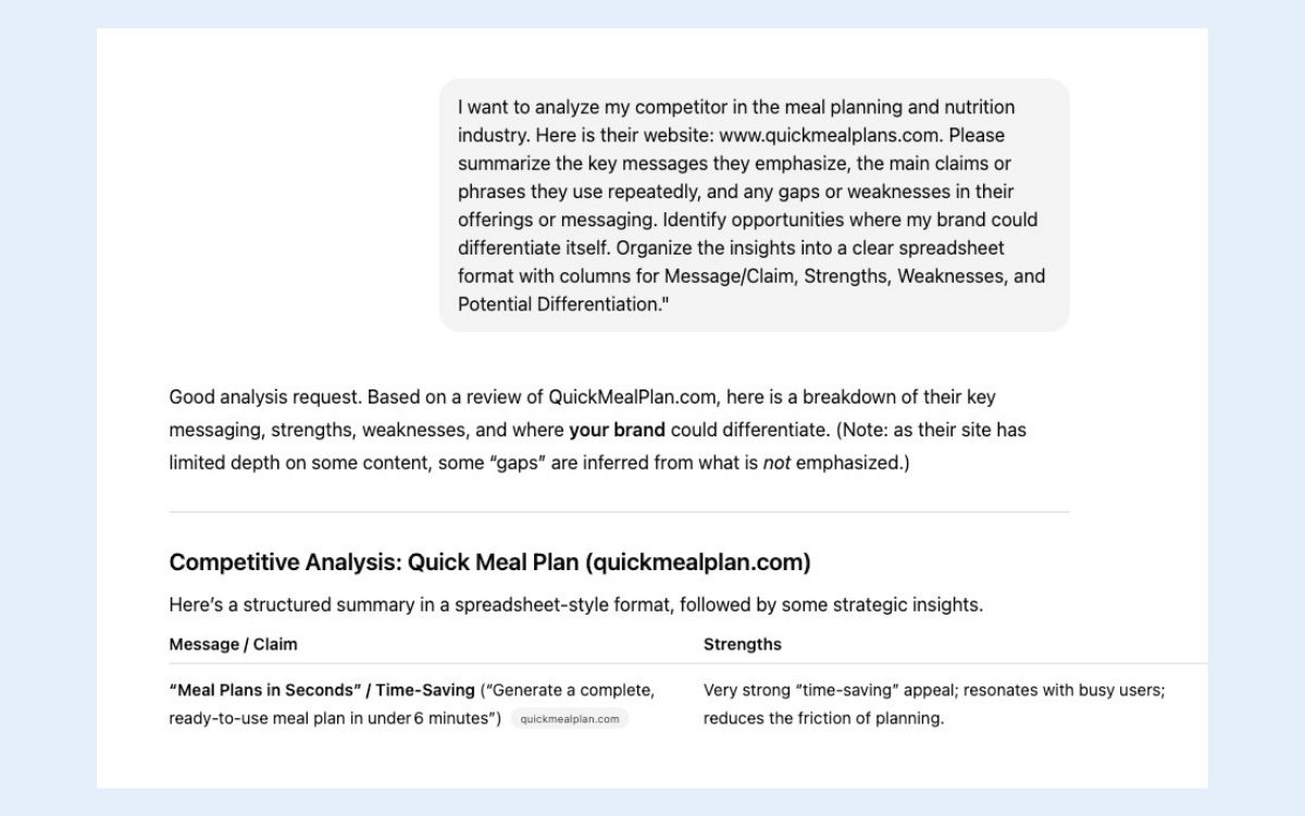 Example of using chatgpt to determine competitive differentiator for unique selling proposition