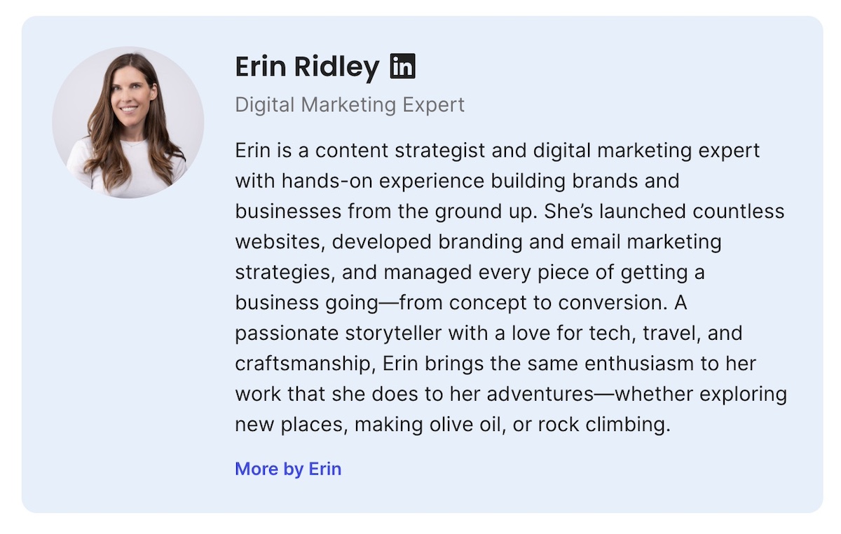 Example of an author bio acting as a signal of credibility for AI
