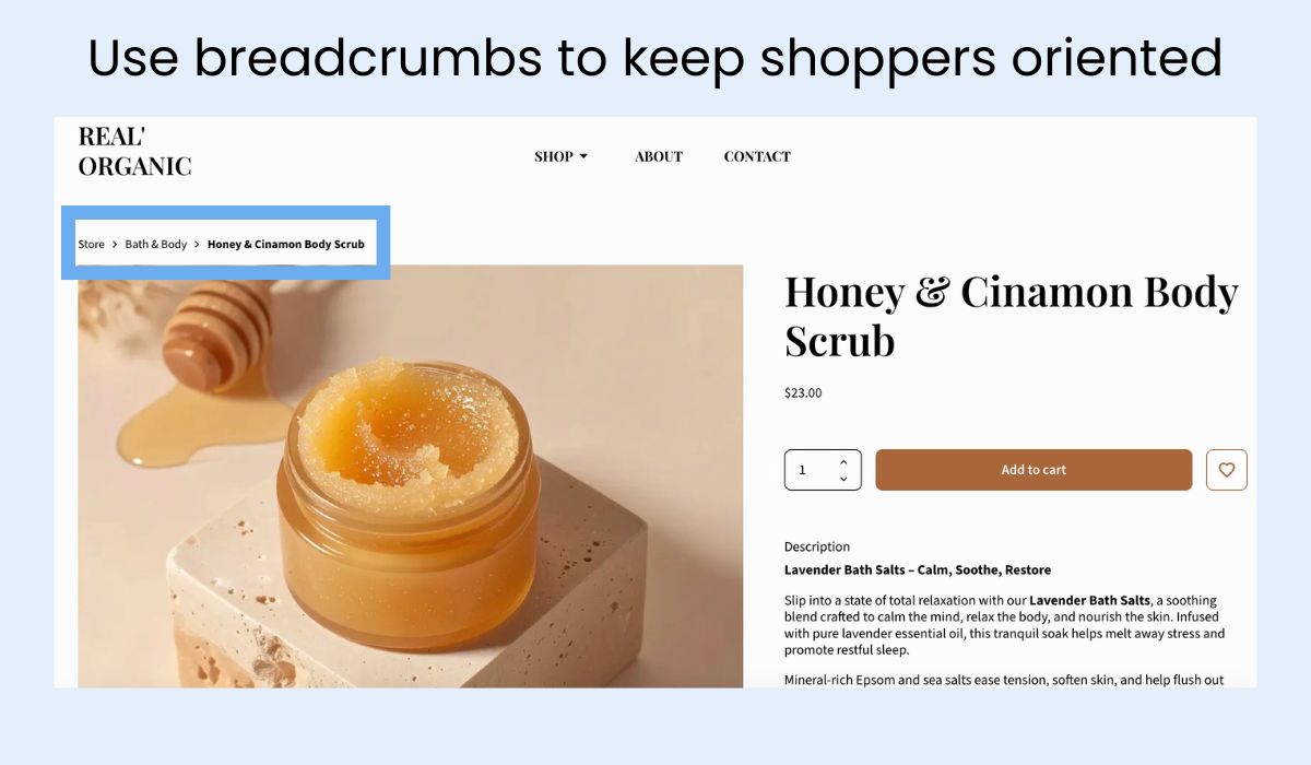 Ecommerce website with breadcrumbs for easy navigation