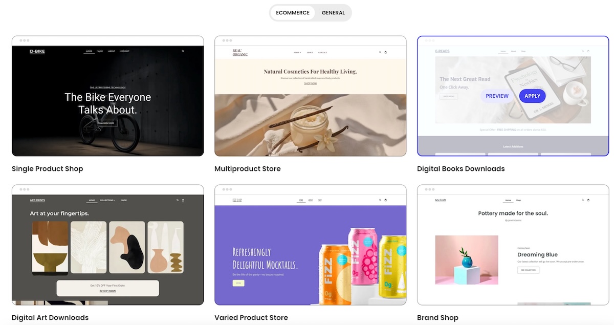 Example of a bunch of different website builder templates to choose from