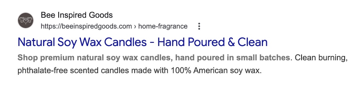 Example of a Google search showing the meta title and meta description