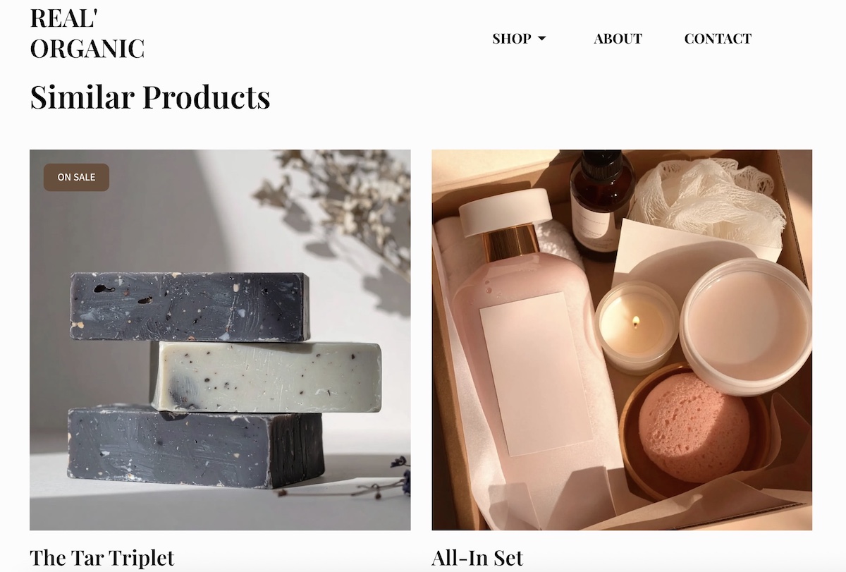 Example of an ecommerce shop suggesting similar products