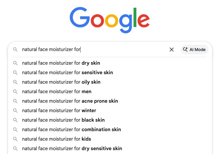 Example of doing a google search and it autocompleting popular search options