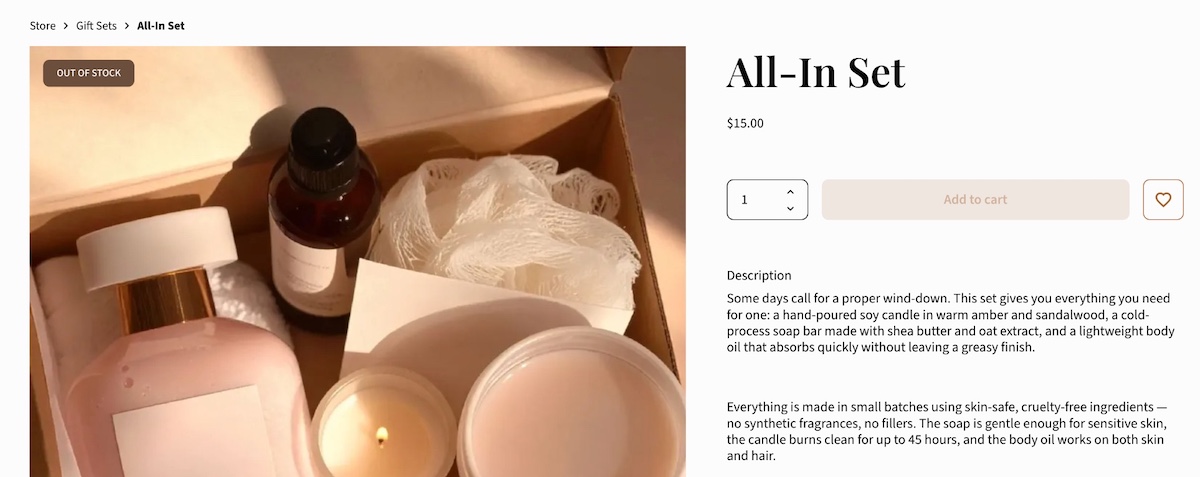 Example of flagging an ecommerce product as out of stock