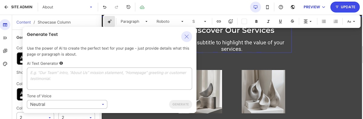 AI writing assistant to help to produce copy for an ecommerce website