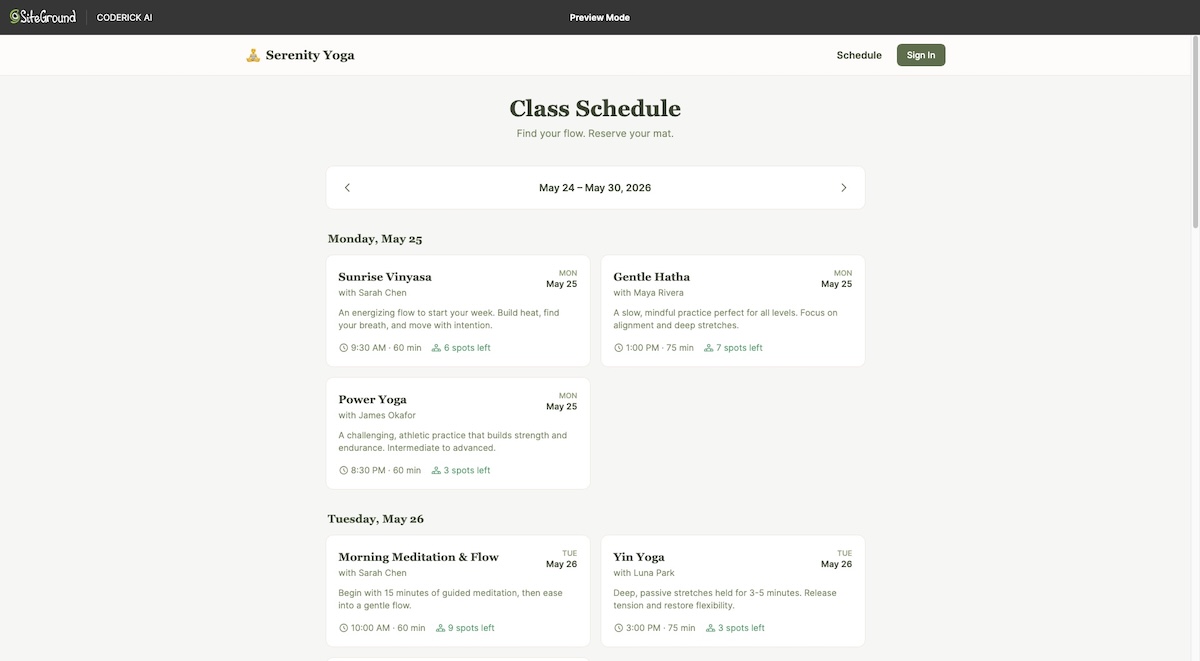 Booking and schedule web app schedule vibe coded with Coderick AI