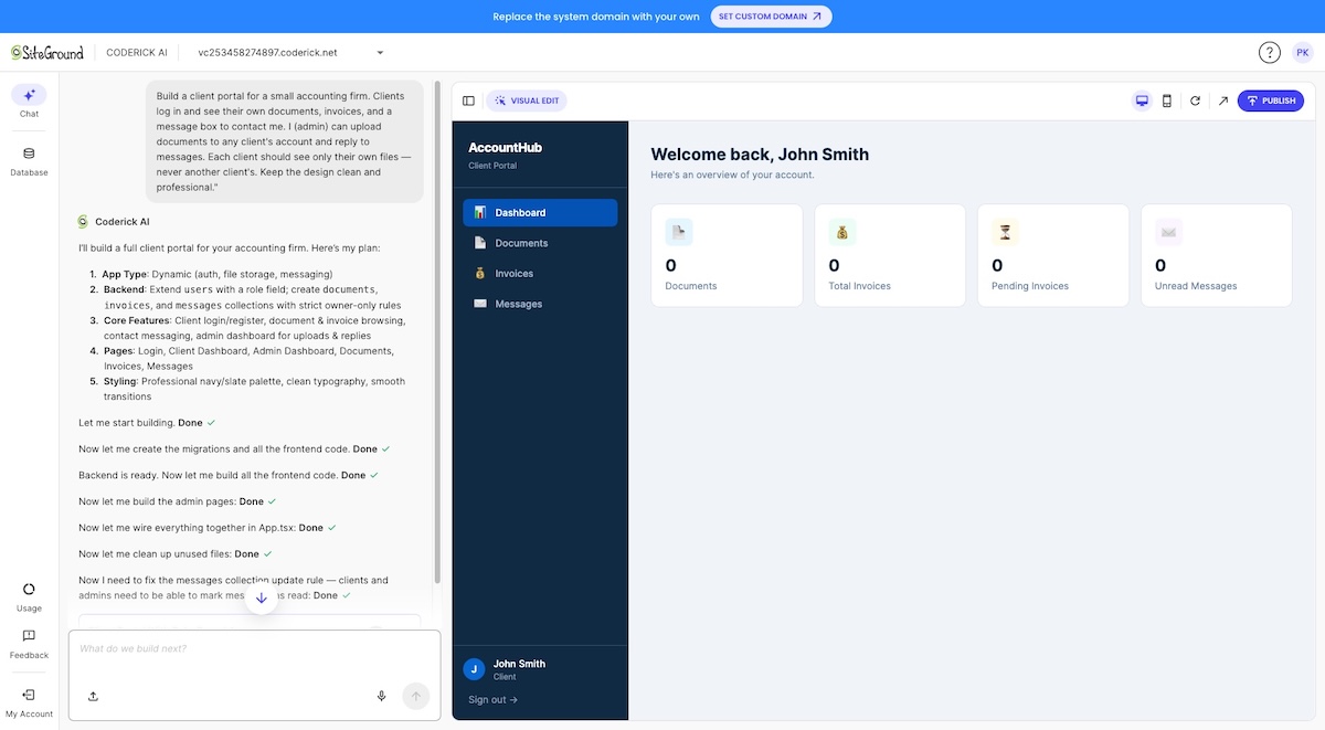 Client portal web app created by Coderick AI