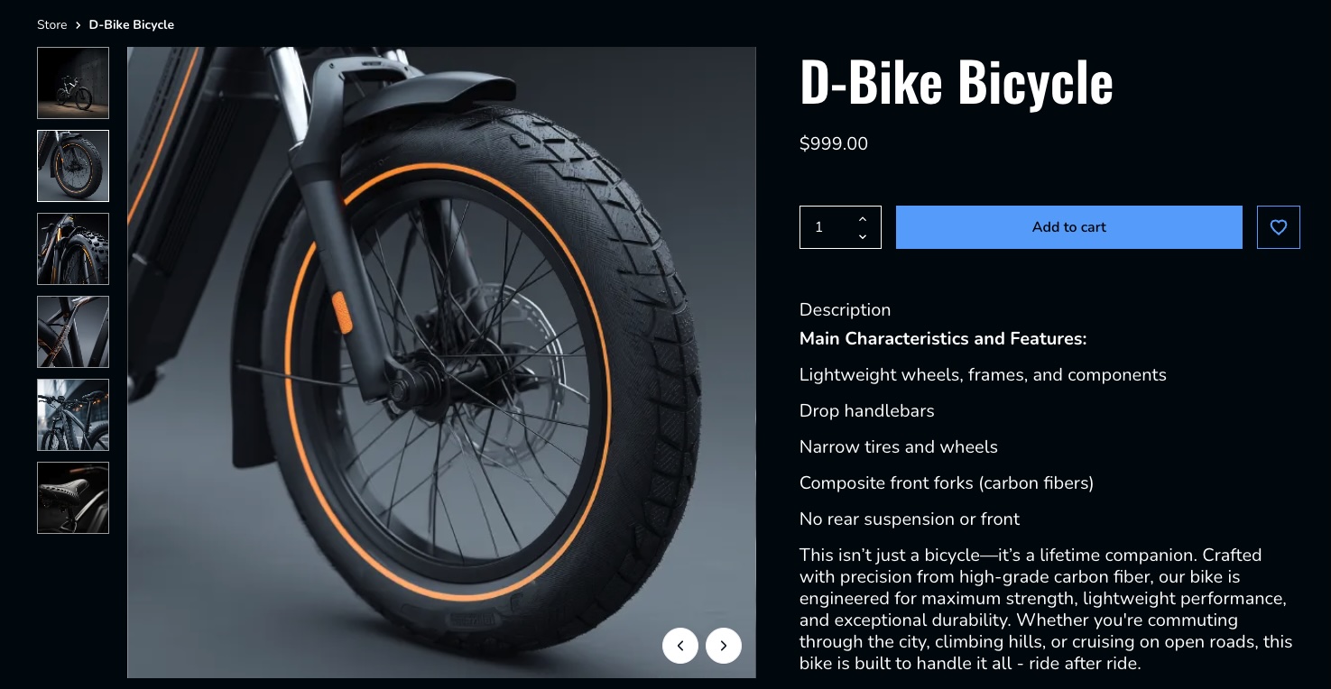 Example of a product page with multiple product images from different angles