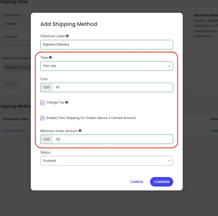 Adding a flat rate shipping method along with free shipping threshold in SiteGround Ecommerce