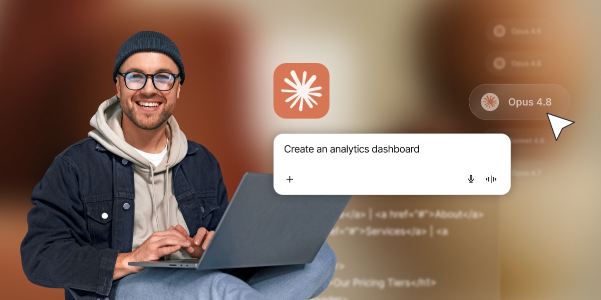 Claude.ai chat interface showing a prompt to create an analytics dashboard, with the Opus 4.8 model selected