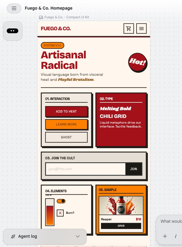 Example of UI kit from Google Stitch