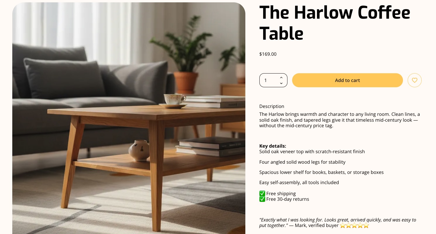Example of a product page with a good description and photos