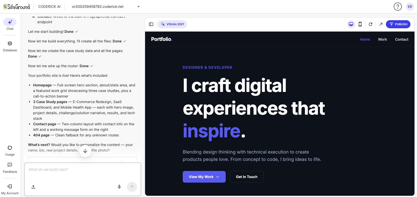 Example of a website being created by Coderick AI based on a simple prompt
