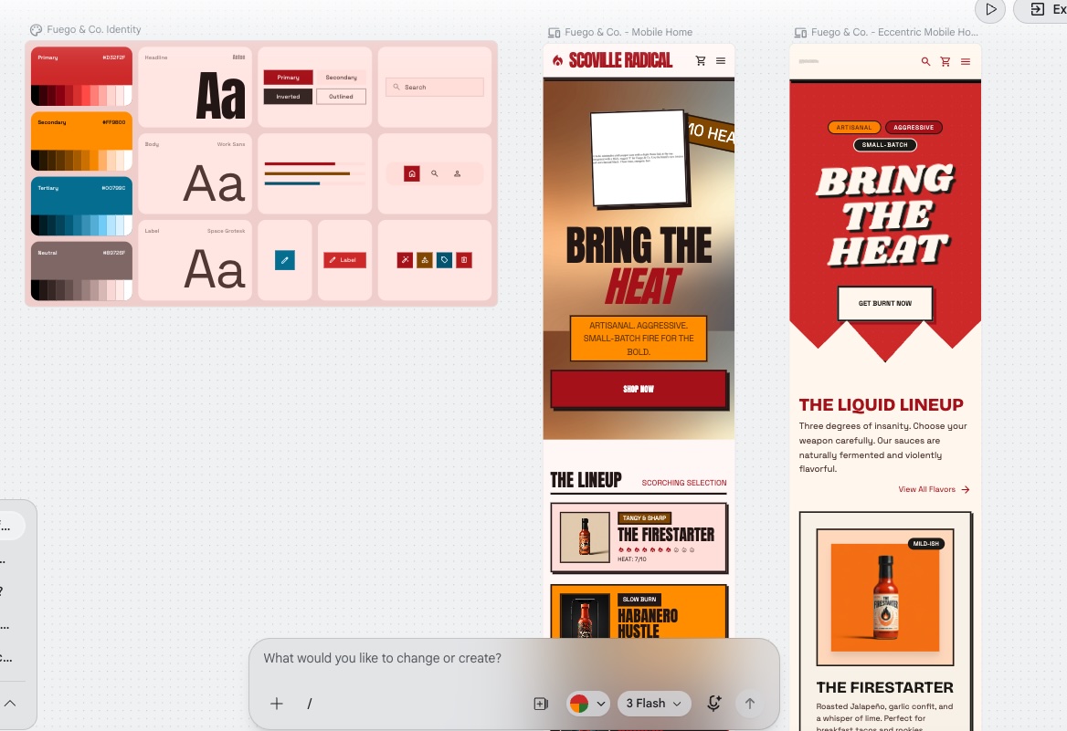Example of mobile web designs in Google Stitch