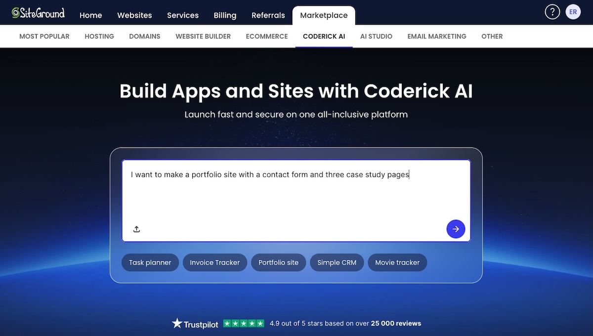 Example of vibe coding a website using a single prompt via Coderick AI