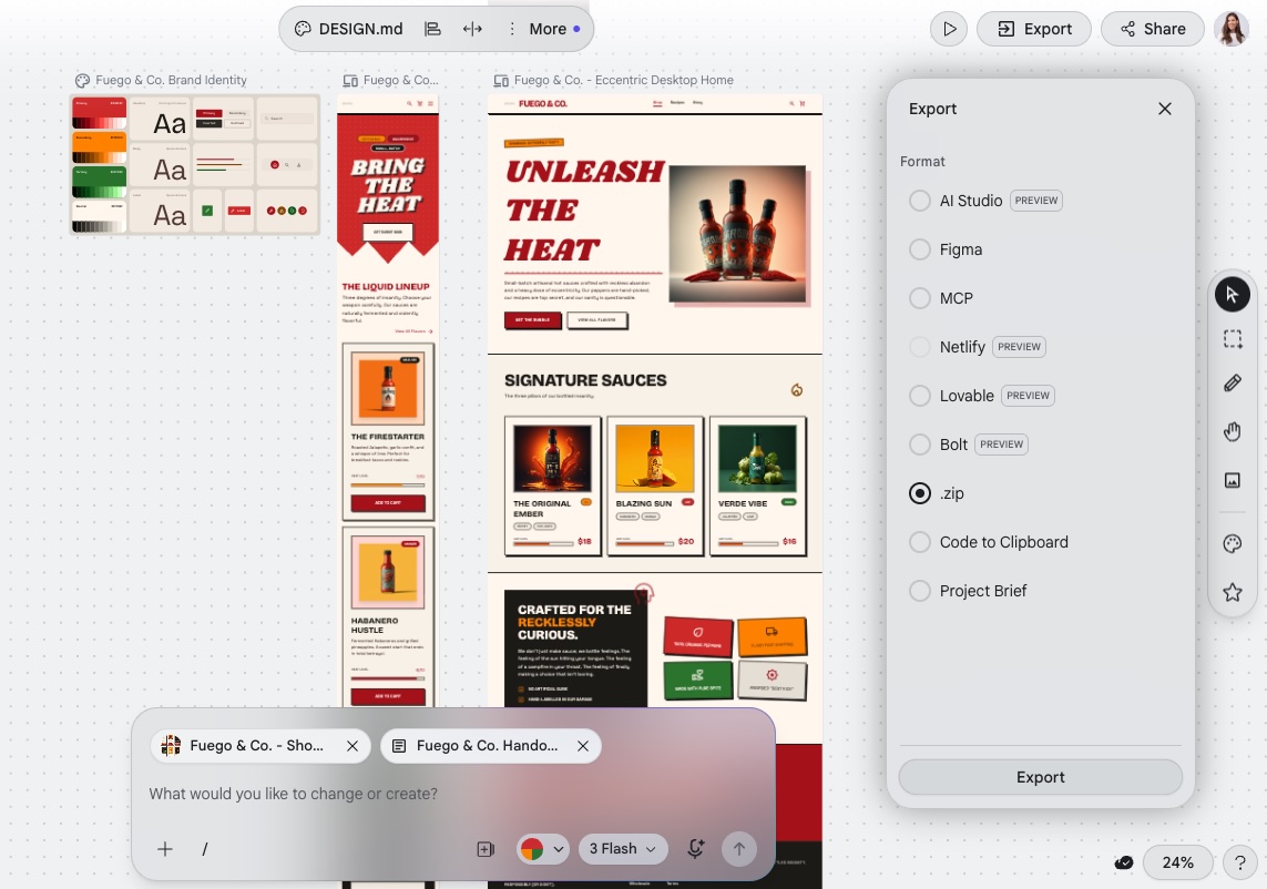 Exporting final designs and files from Google Stitch