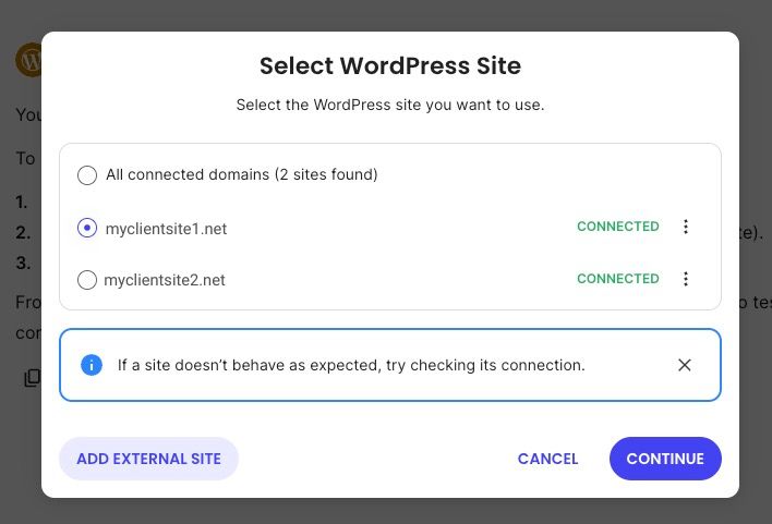 How WordPress sites are connected via the SiteGround AI Agent for WordPress