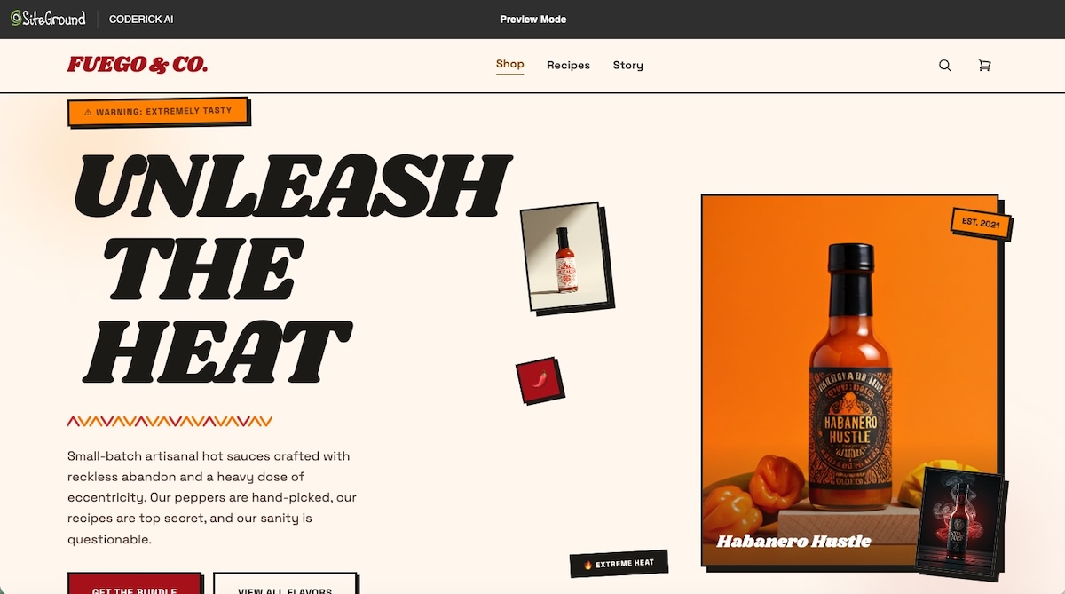 Reviewing the final website design in Coderick AI and the final image of the homepage
