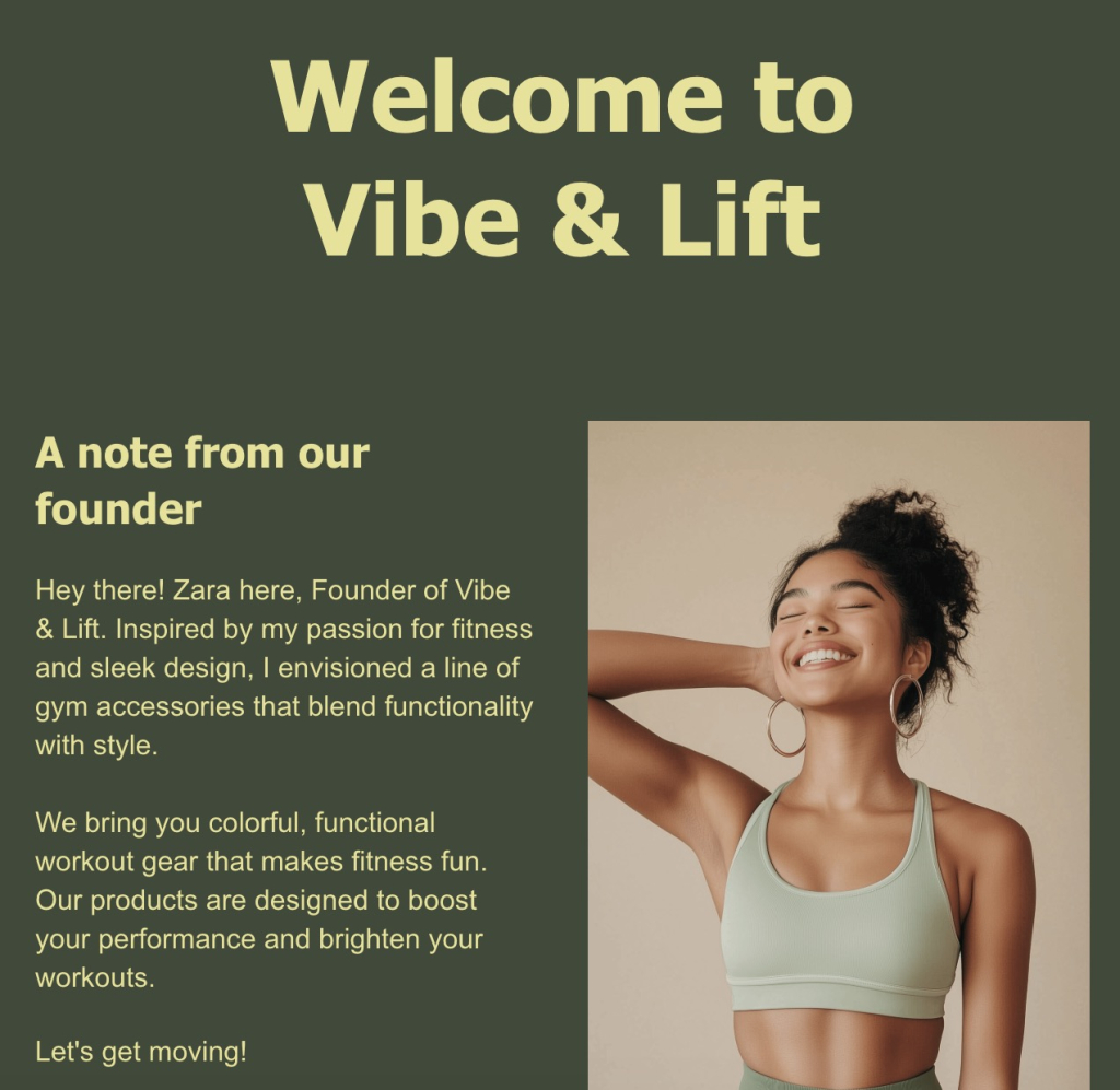 Welcome email example from a website on an ecommerce platform