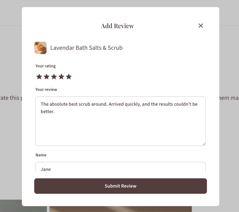 a customer review feature in a skincare online store