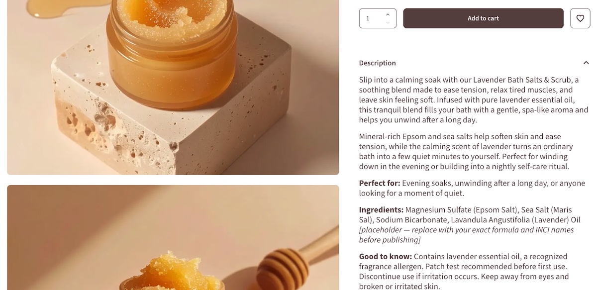 easy to edit product descriptions for a skincare online store