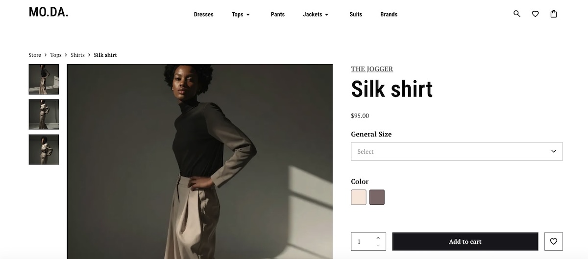 product imagery on a clothing ecommerce website