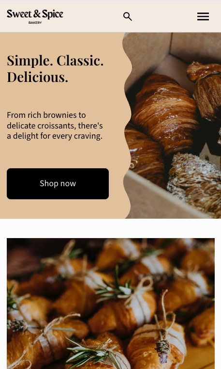 A mobile version of a bakery website