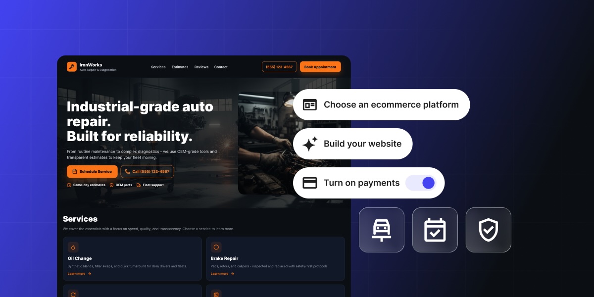 Abstract of an auto repair shop website