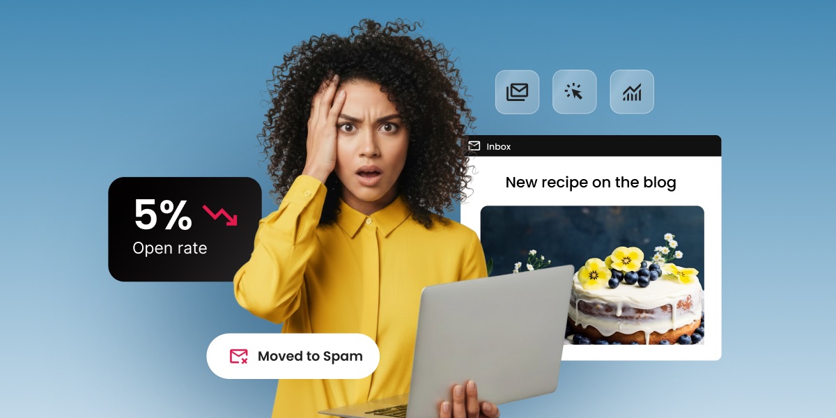 Woman reacts to a 5% open rate after her email newsletter gets moved to spam