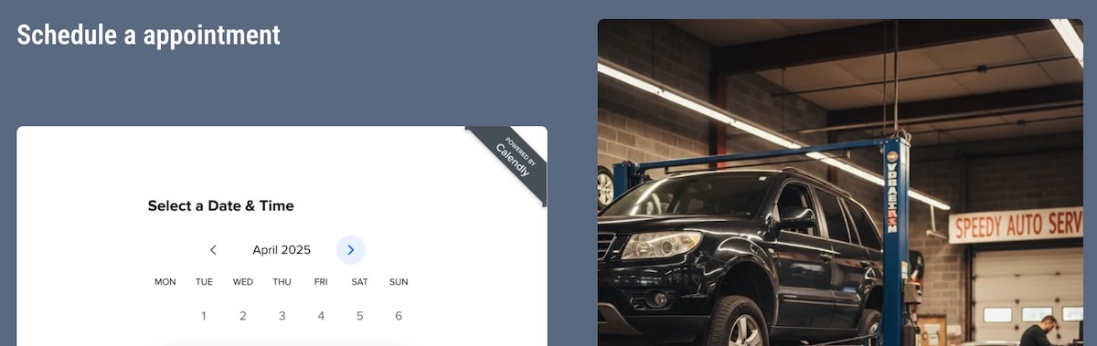 Online booking and appointment scheduling on an auto repair shop website
