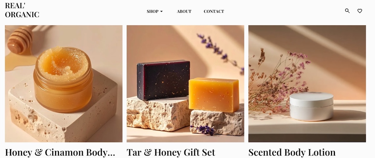 Product images in natural light and consistently designed on an online store