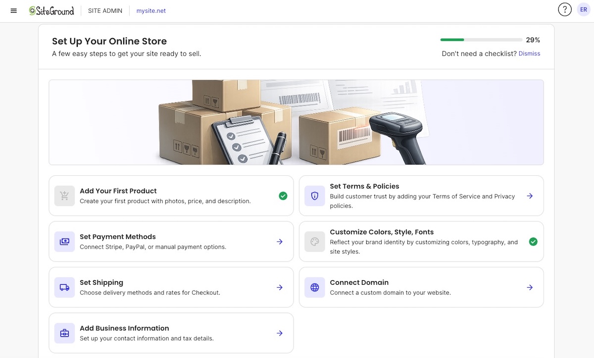 SiteGround Ecommerce checklist to get started step by step