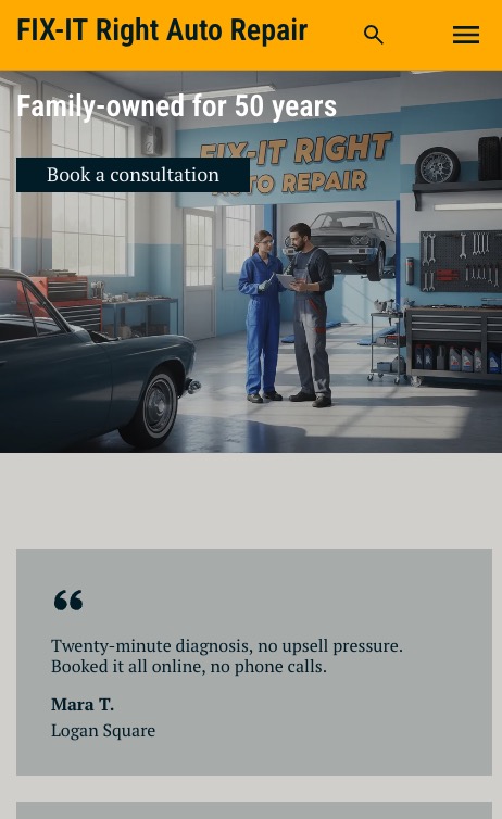 auto repair shop website design optimized for mobile