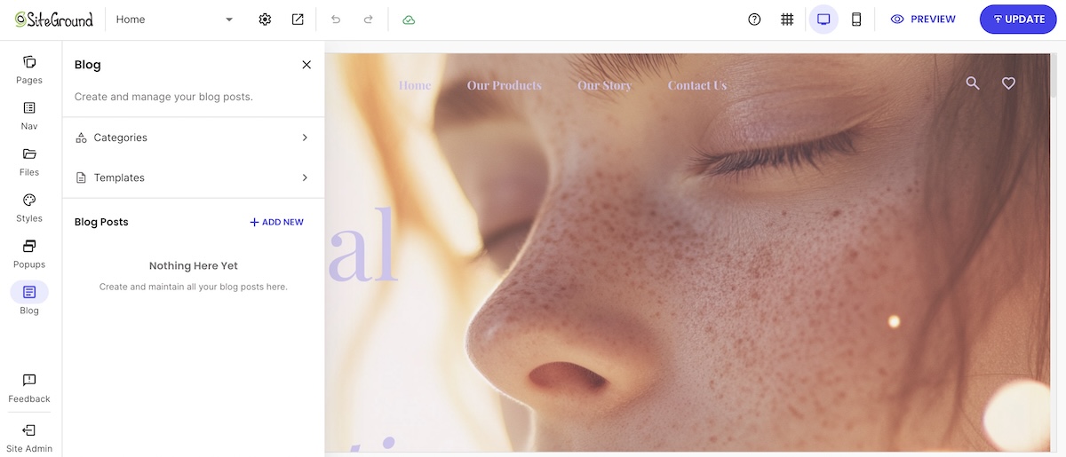 Adding a blog to a website on the SiteGround Website Builder